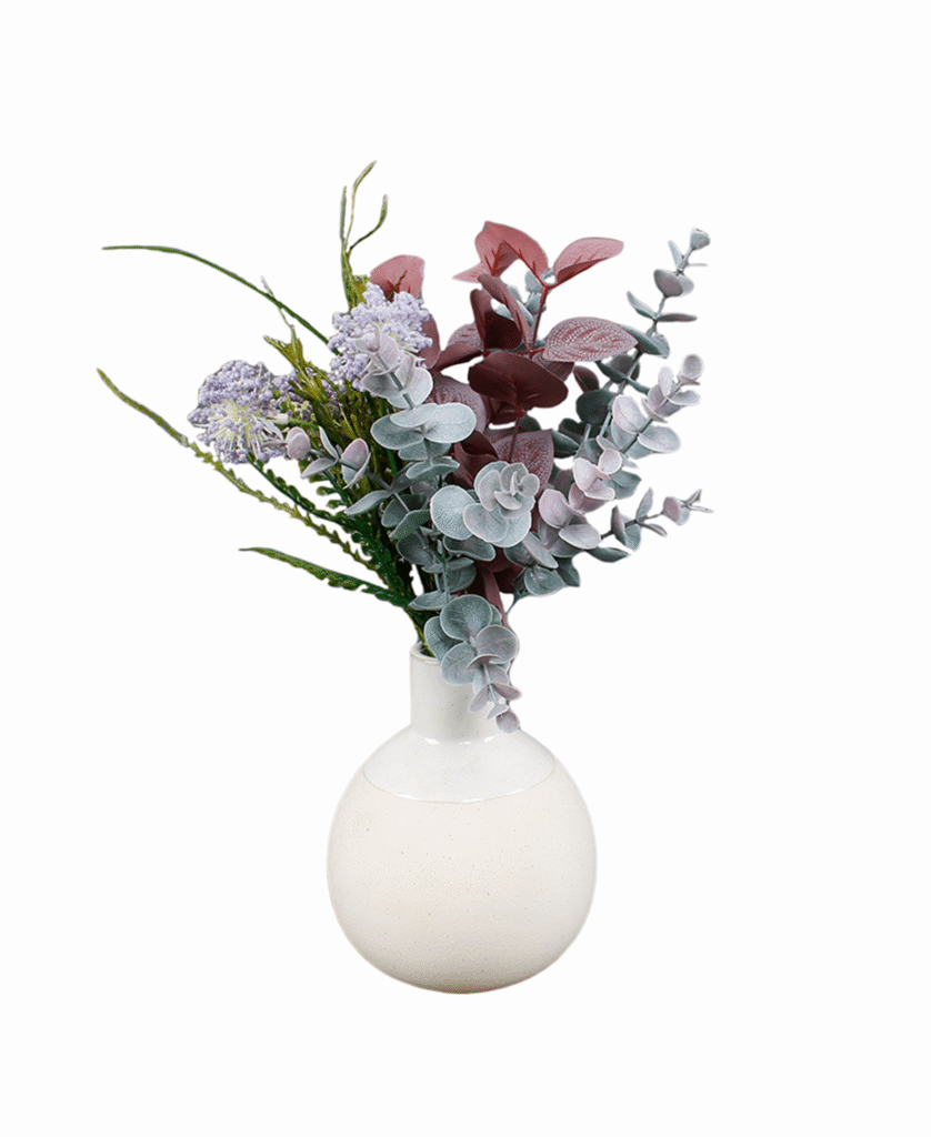 Home Decor Collection 14 Artificial Mixed Floral Arrangement in Sand White Ceramic Vase Made for Tabletops  1.3 lbs