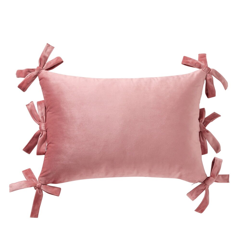 Home Decor Collection 14" x 20" Blush Pink Velvet Bow Oblong Decorative Pillow