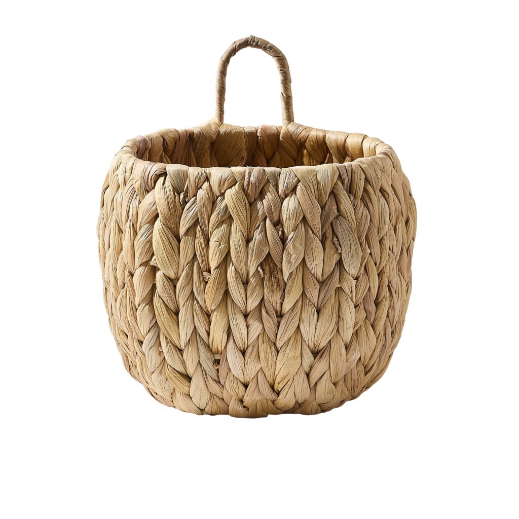 Home Decor 8 Inch Faux Rattan Wall Hanging Planter Basket with Handle