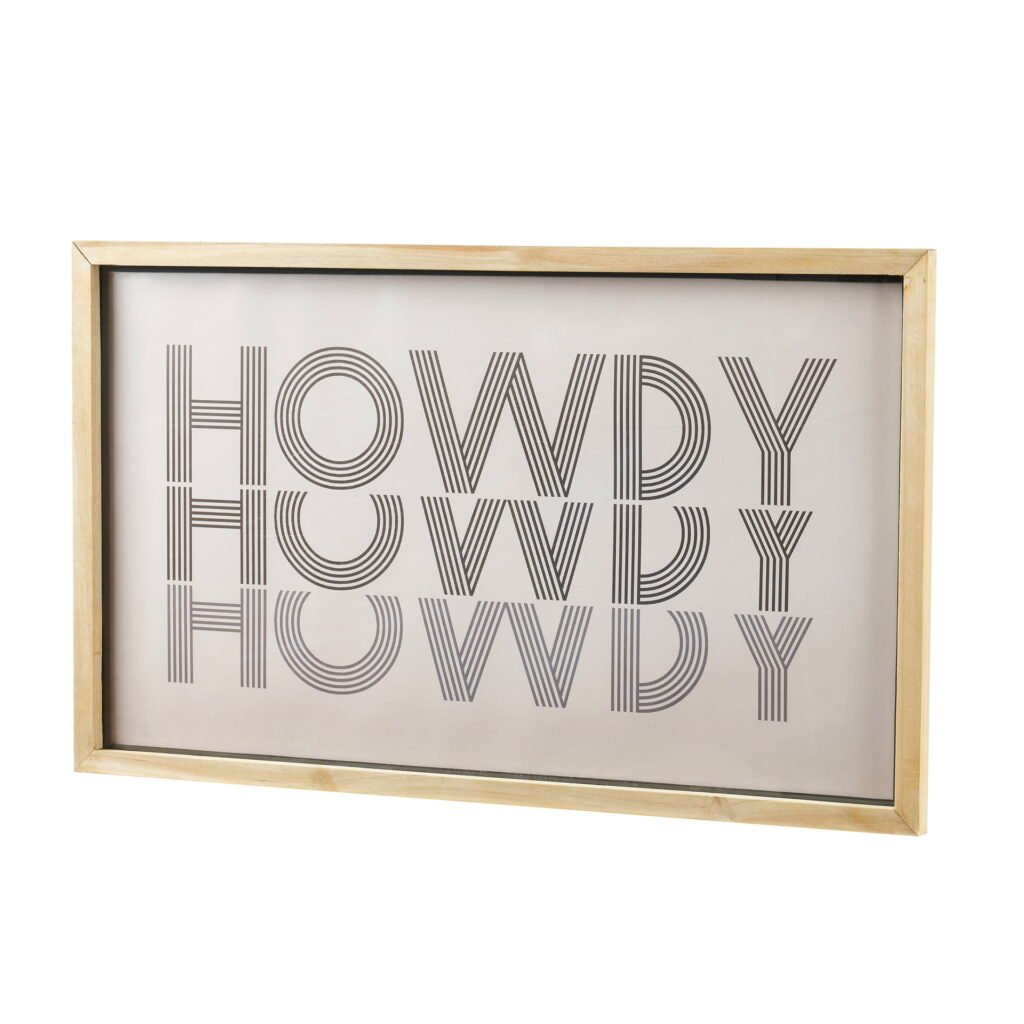 Home Decor Collection Howdy Print Natural Wood Framed Wall Art, 22" x 13"