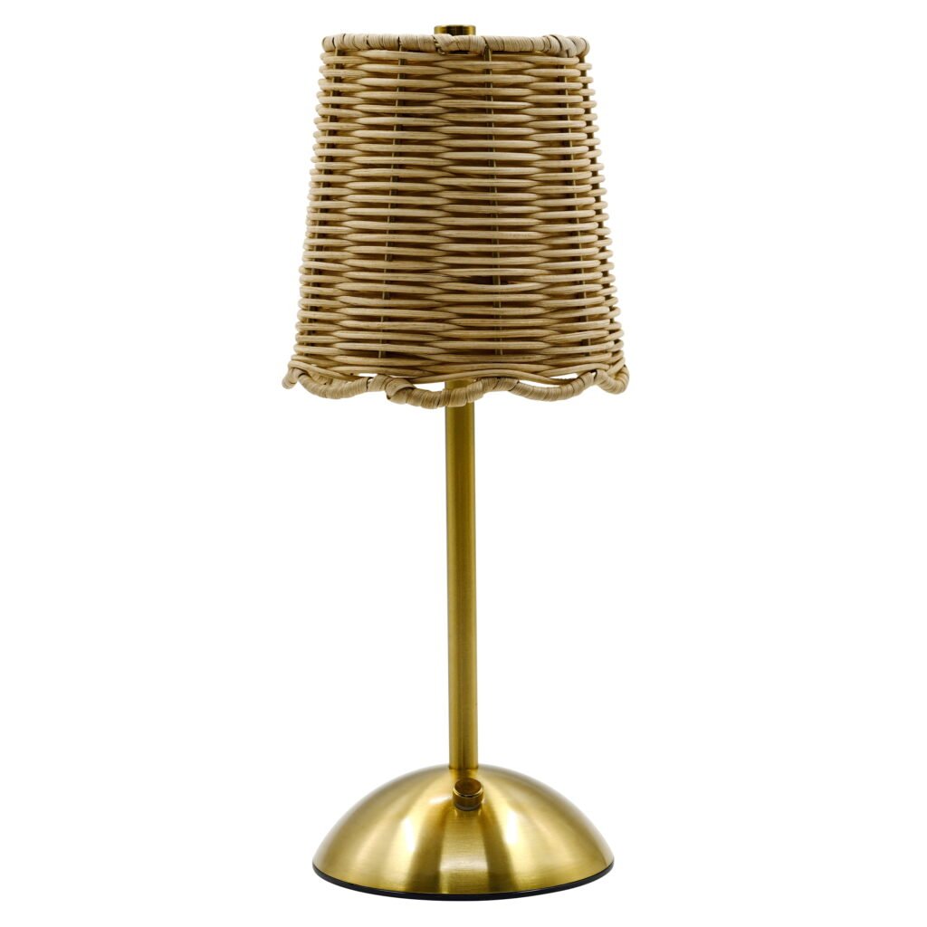 Home Decor Collection Sterling & Noble Home Cordless Indoor Rattan and Gold Colored Table Lamp with Touch Switch/Dimmer