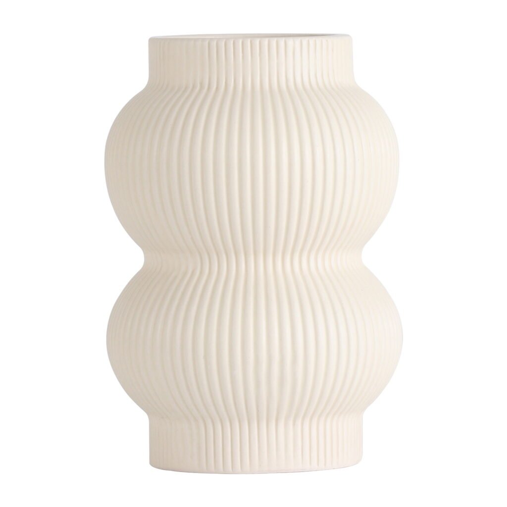 Home Decor Collection Sterling & Noble Home Cream Colored Ribbed Bubble Design Ceramic 7.09" Tabletop Vase