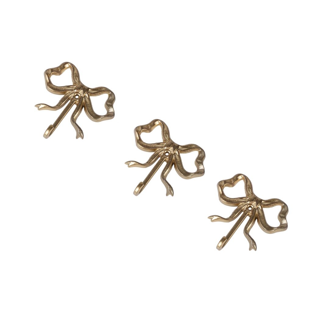 Home Decor Collection Sterling & Noble Home Gold Cast Iron Bow Design 3 PC Indoor Wall Hooks