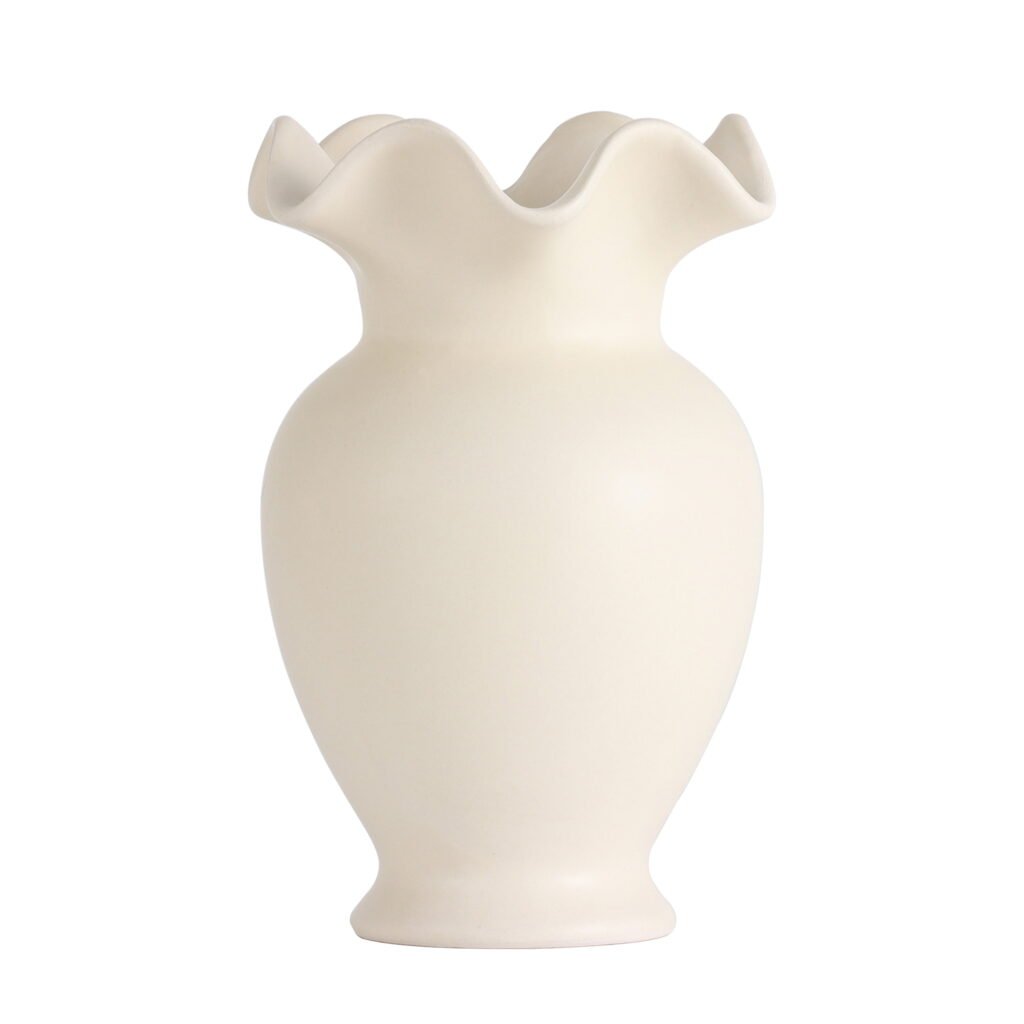 Home Decor Collection Sterling & Noble Home Ruffle Shaped off-White Ceramic Indoor Tabletop Vase