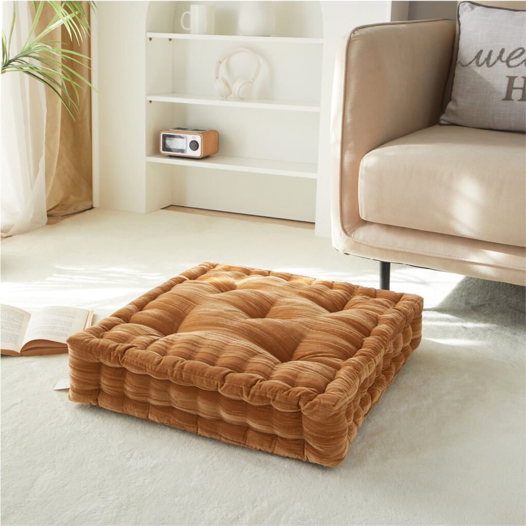 Home Decor Collection Style House Yellow Velvet Decorative Floor Pillow for Adults, 20 in x 20 in